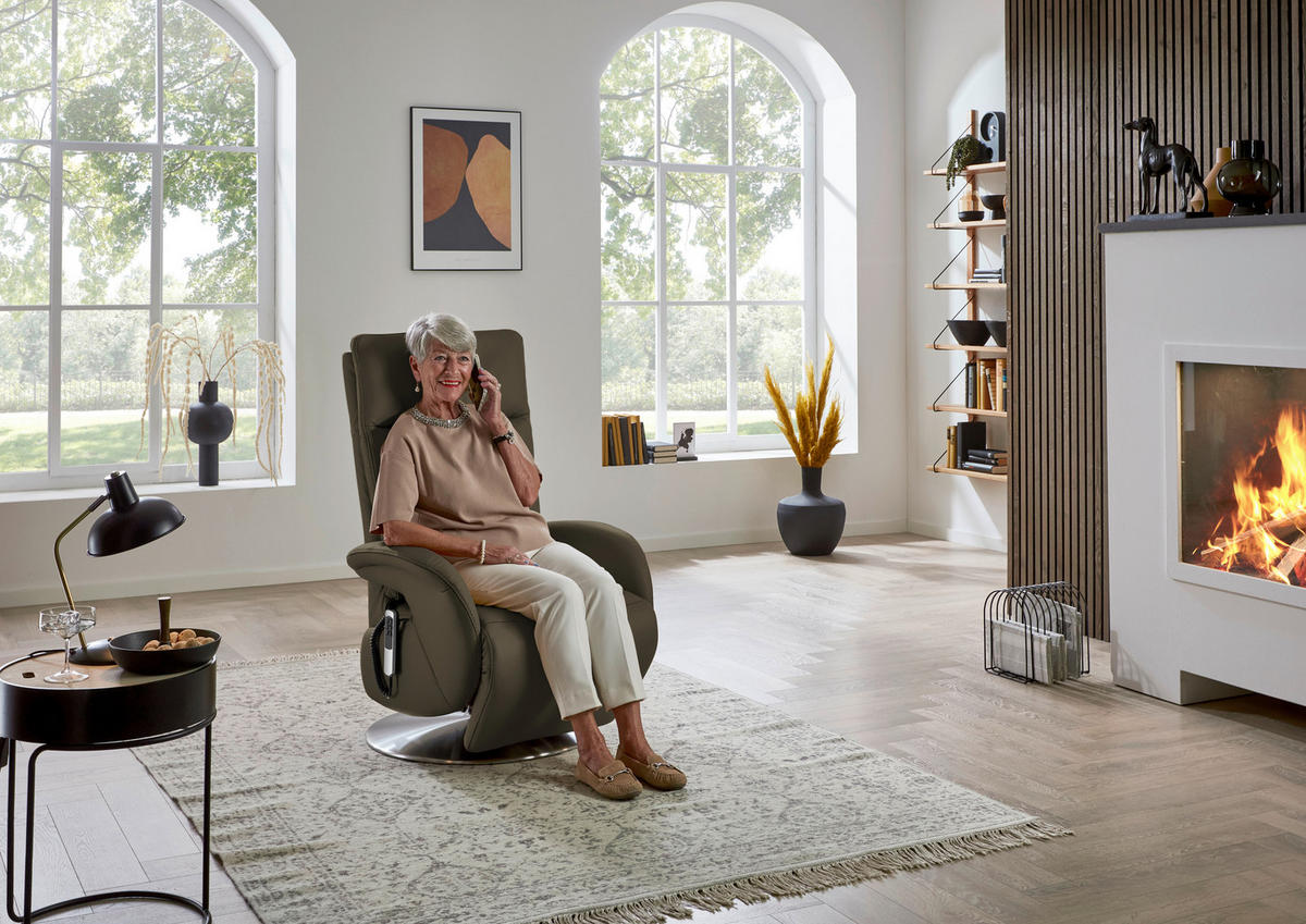 RELAXSESSEL in Leder Olivgrün  - Edelstahlfarben/Olivgrün, Design, Leder/Metall (70/108/80cm) - Cantus