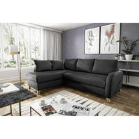 ECKSOFA Schwarz Echtleder Lederlook  - Buchefarben/Schwarz, Design, Leder/Holz (168/227cm) - Livetastic