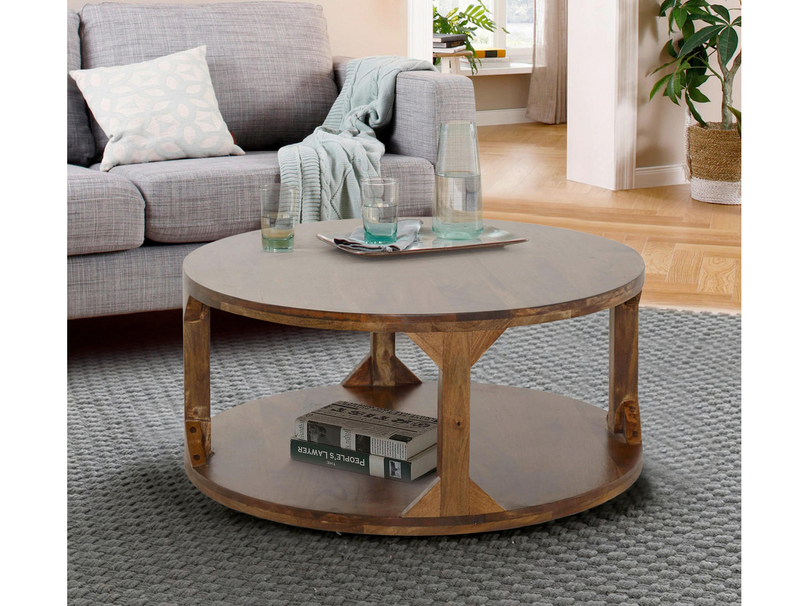 COUCHTISCH Sharada Mangoholz 60/60/35 cm rund Braun  - Braun, Design, Holz (60/60/35cm) - MID.YOU