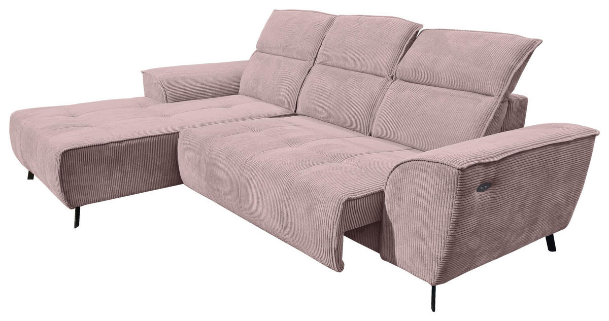 ECKSOFA Altrosa Cord  - Schwarz/Altrosa, KONVENTIONELL, Textil/Metall (196/290cm) - Carryhome