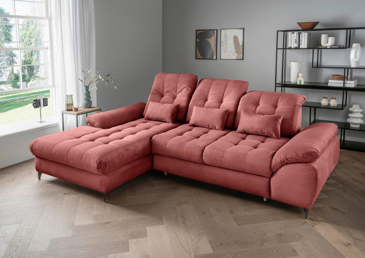 ECKSCHLAFSOFA in Cord Koralle  - Koralle/Schwarz, Modern, Textil/Metall (189/273cm) - Livetastic