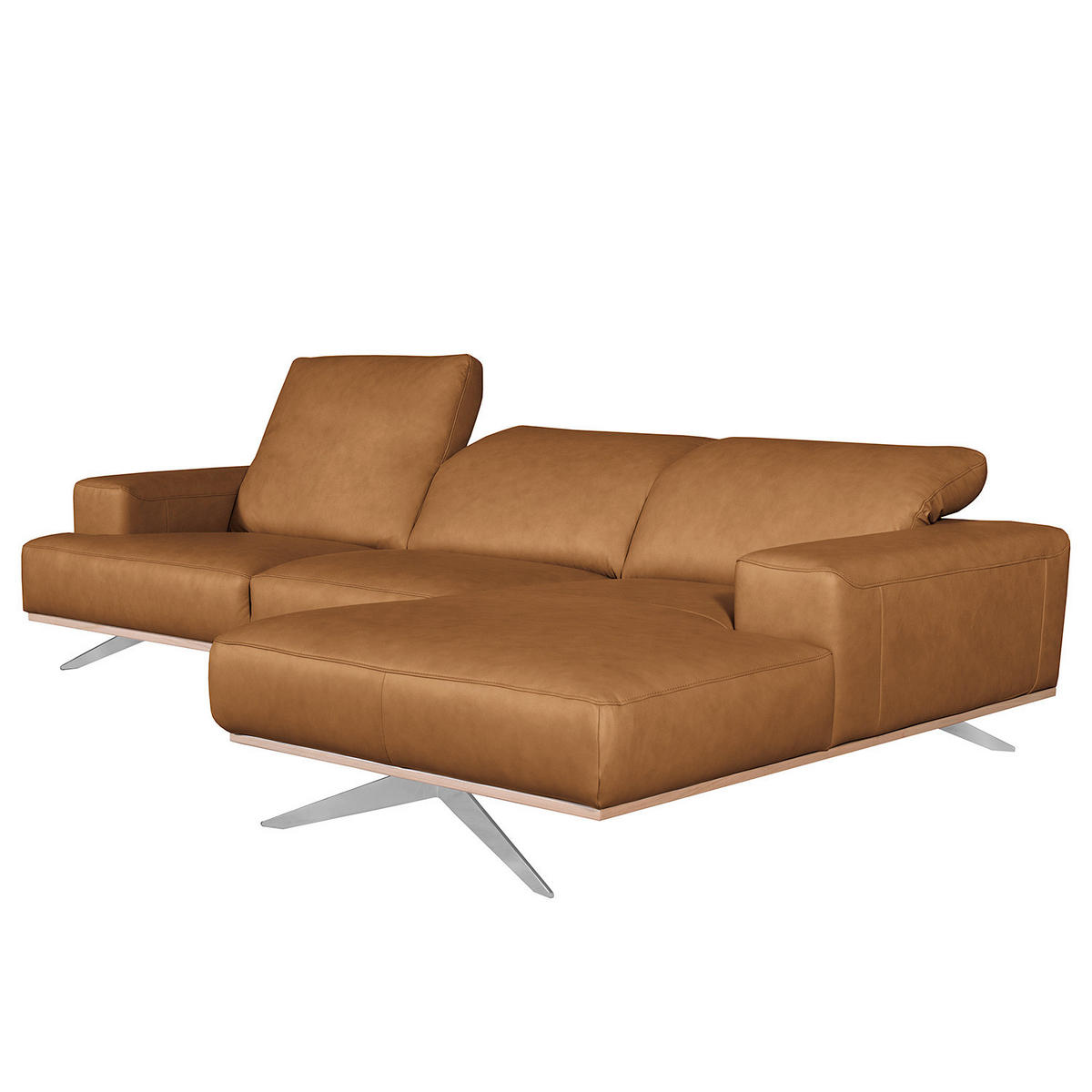 ECKSOFA  in Echtleder Cognac  295/187 cm  - Chromfarben/Cognac, Design, Leder/Metall (295/187cm) - Livetastic