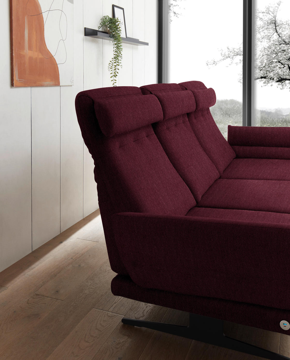 ECKSOFA in Flachgewebe Weinrot  - Weinrot/Schwarz, Design, Textil/Metall (279-327/176-217cm) - Dieter Knoll