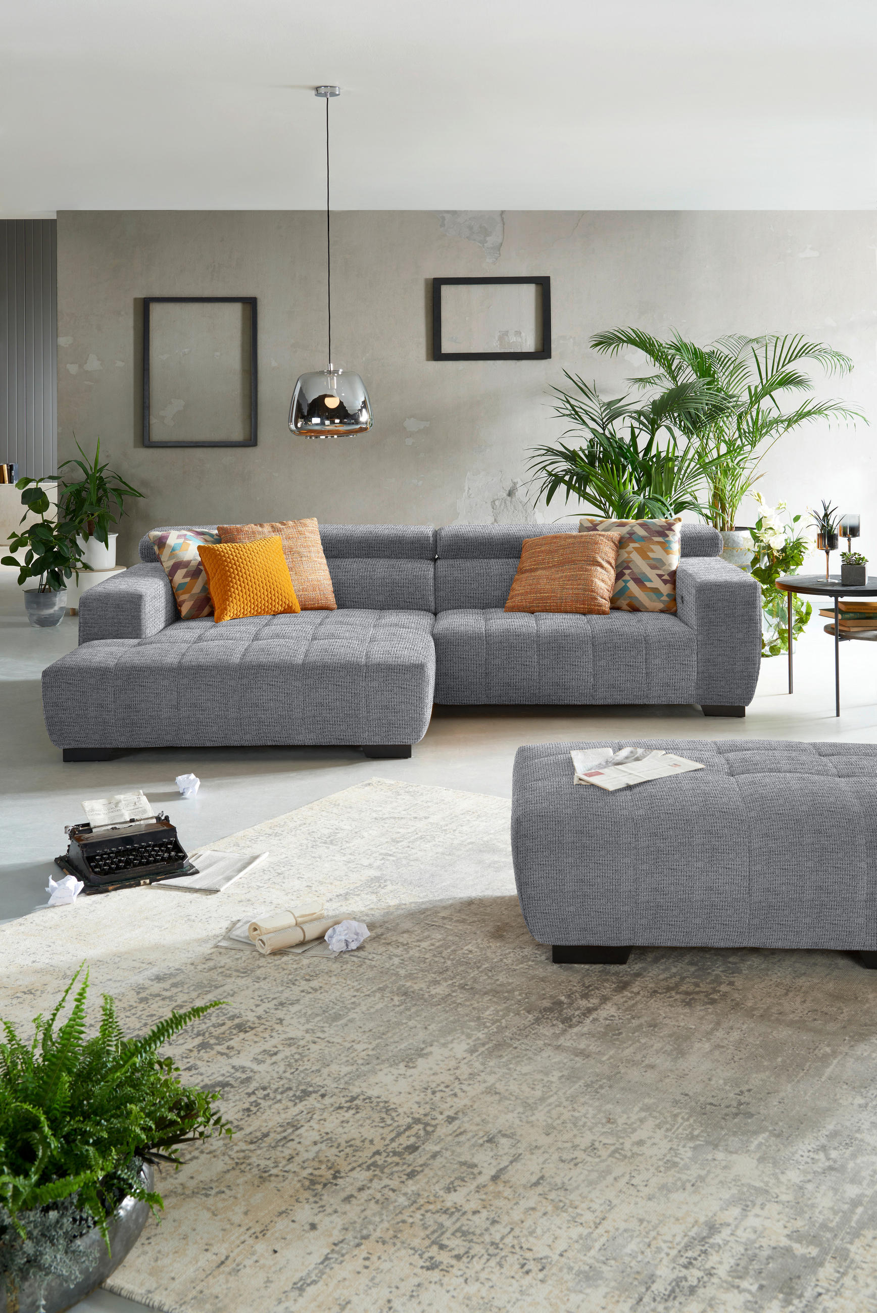 ECKSOFA in Webstoff Grau  - Schwarz/Grau, Konventionell, Textil/Metall (182/279cm) - Hom`in