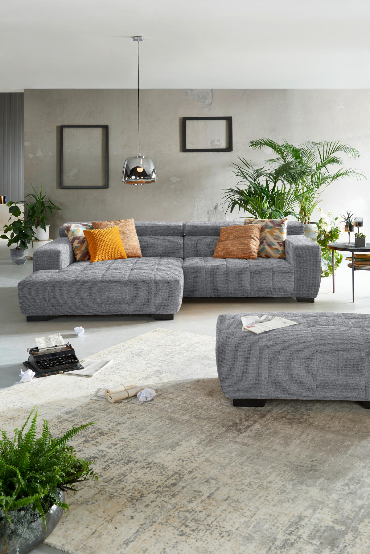 ECKSOFA in Webstoff Grau  - Schwarz/Grau, Konventionell, Textil/Metall (182/279cm) - Hom`in
