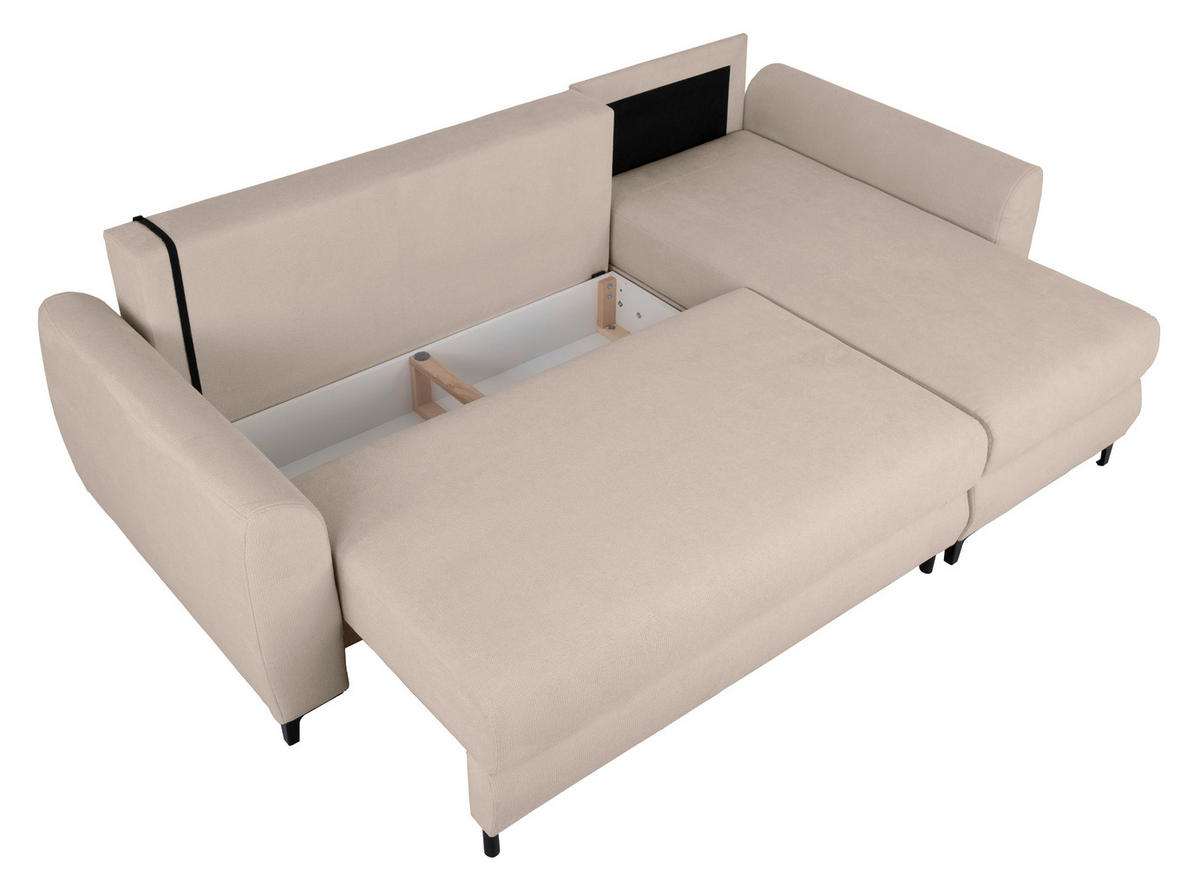 ECKSOFA Moli Beige Mikrofaser  - Beige/Schwarz, Design, Textil/Metall (236/148cm) - MID.YOU