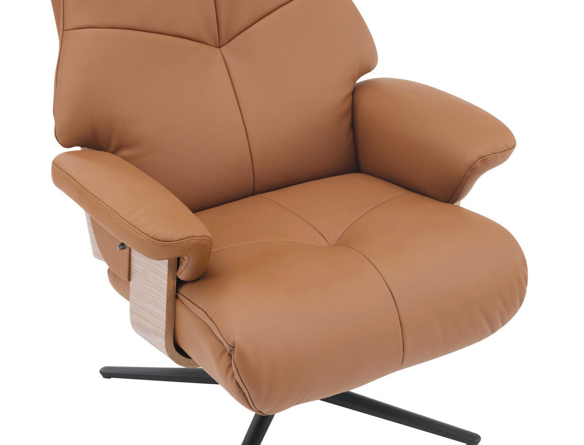 RELAXFÅTÖLJ SET i trä, textil, läder brun  - brun/svart, Design, metall/läder (78/111/81cm) - Livetastic