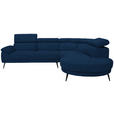 ECKSOFA Dunkelblau Velours  - Schwarz/Dunkelblau, Design, Textil/Metall (299/264cm) - Novel