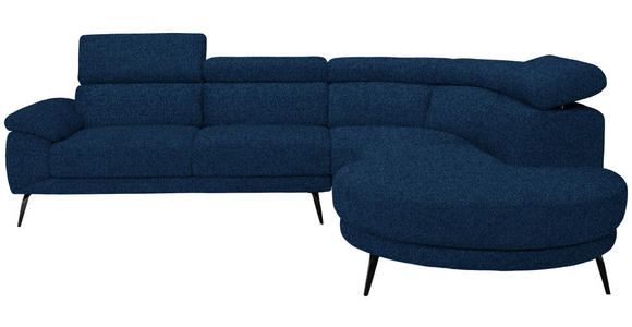 ECKSOFA Dunkelblau Velours - Schwarz/Dunkelblau, Design, Textil/Metall (299/264cm) - Novel