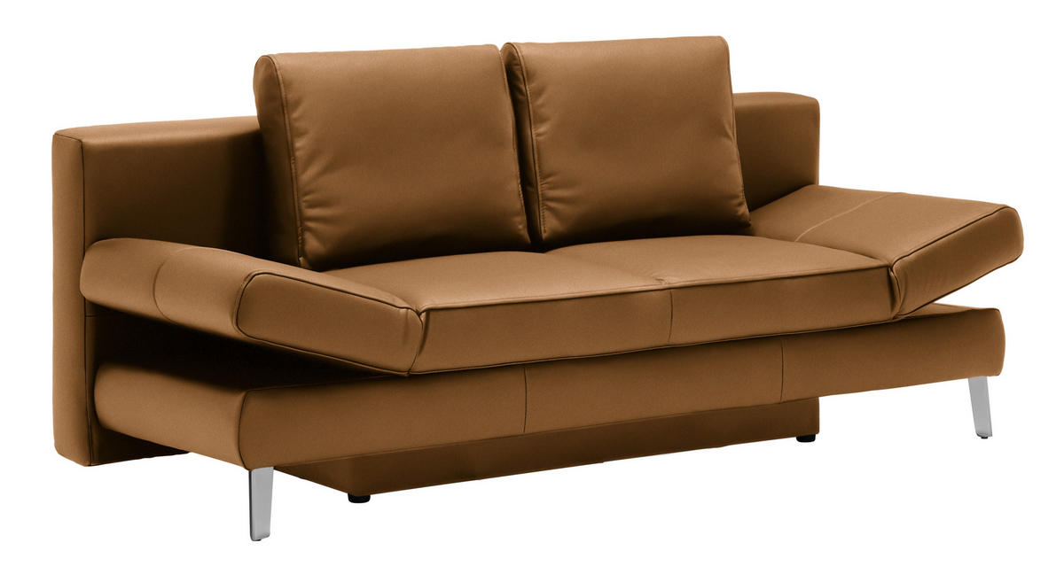 SCHLAFSOFA Braun Echtleder  - Chromfarben/Braun, Design, Leder/Metall (200/85/90cm) - Novel