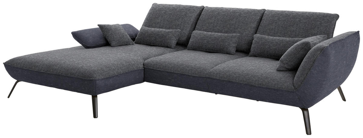 ECKSOFA in Flachgewebe Anthrazit  191/301 cm  - Anthrazit/Schwarz, Design, Textil/Metall (191/301cm) - Moderano