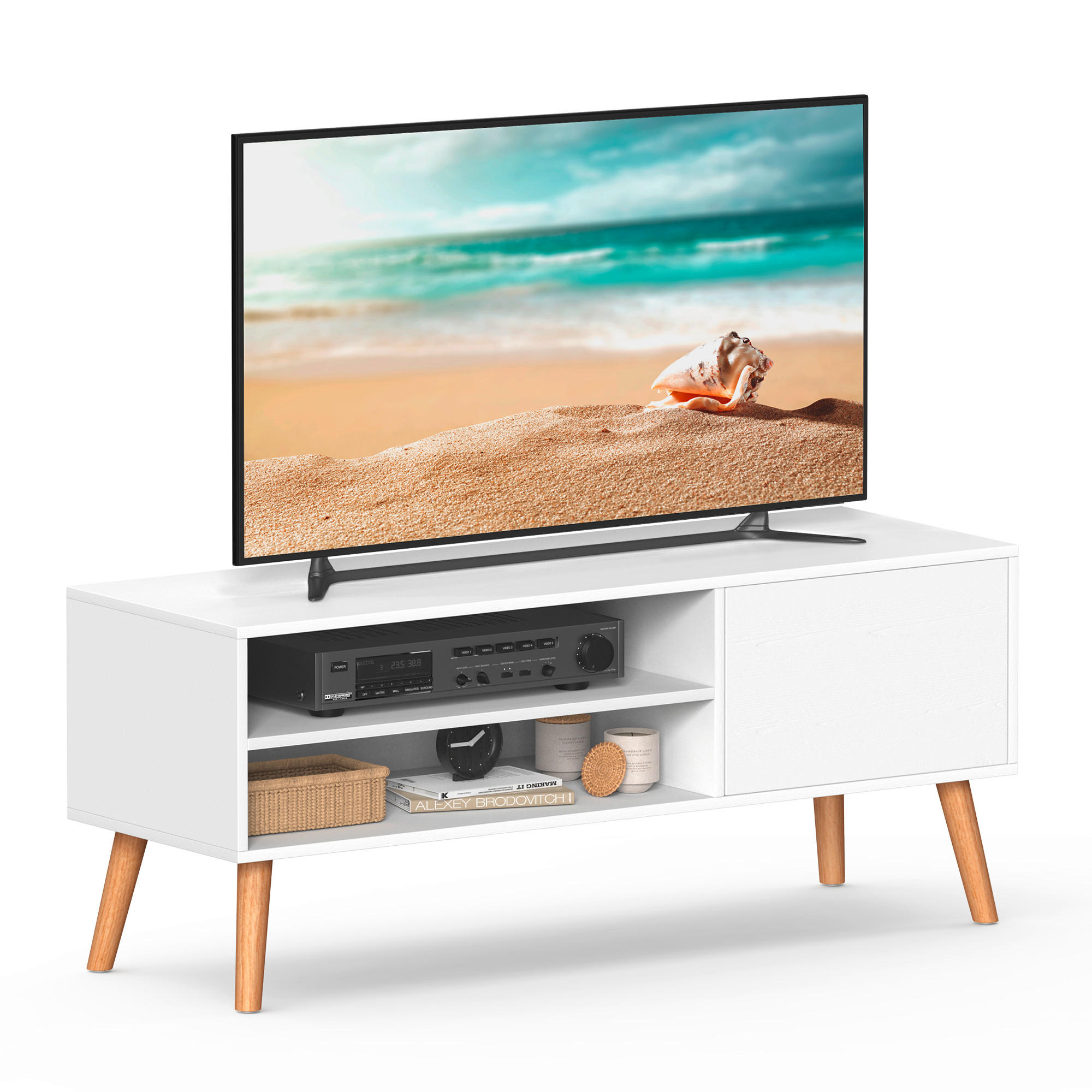 TV-ELEMENT - Hellbraun/Weiß, Trend, Holzwerkstoff (120/49/40cm) - MID.YOU