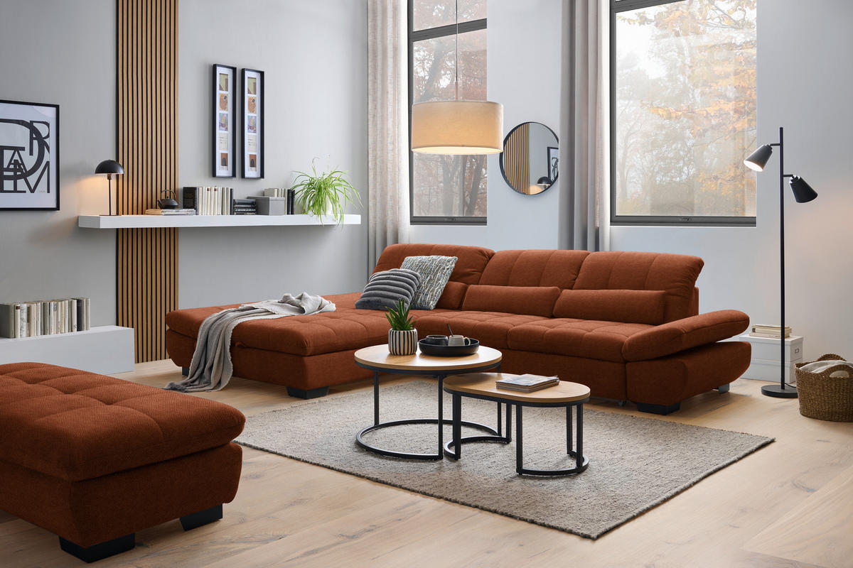 ECKSOFA Flachgewebe Rostfarben  - Rostfarben/Schwarz, Design, Textil/Metall (204/341cm) - Xora