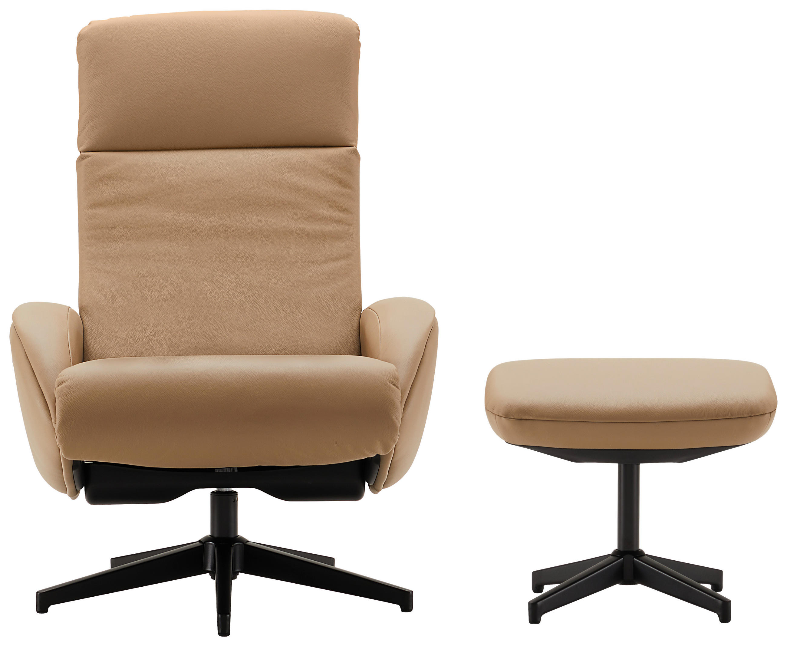 RELAXSESSELSET Lederlook Echtleder Hocker    - Taupe/Schwarz, Design, Leder/Textil (77/107/75cm) - Livetastic
