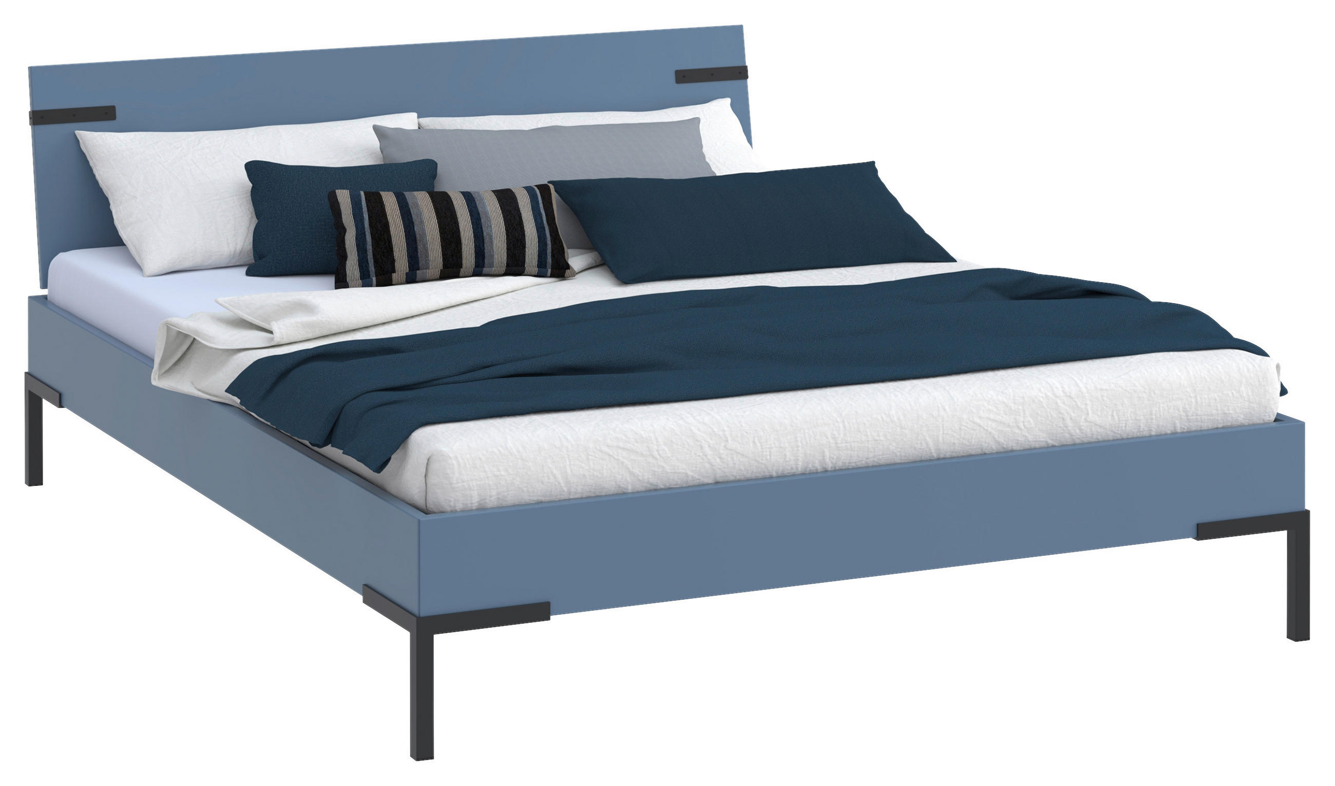BETT 160/200 cm  in Blau  - Blau/Schwarz, Design, Metall (160/200cm) - Xora