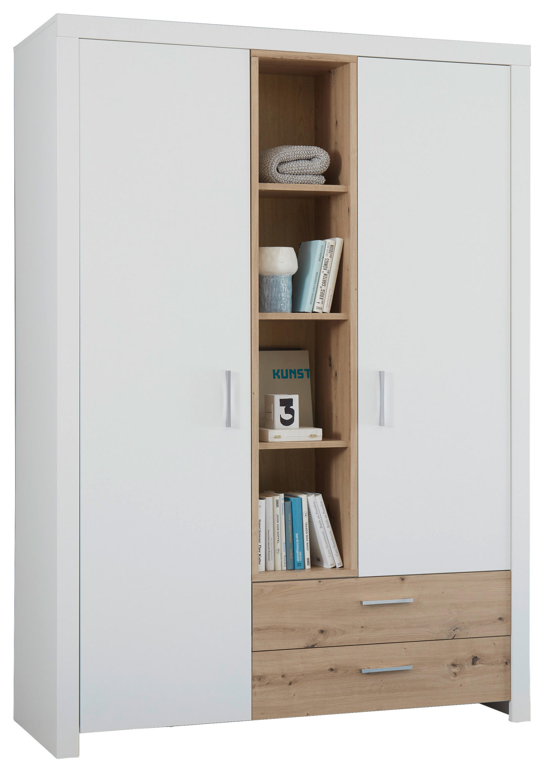 Xora Drehtürenschrank Weiß, Eiche Artisan 143x200x55 cm