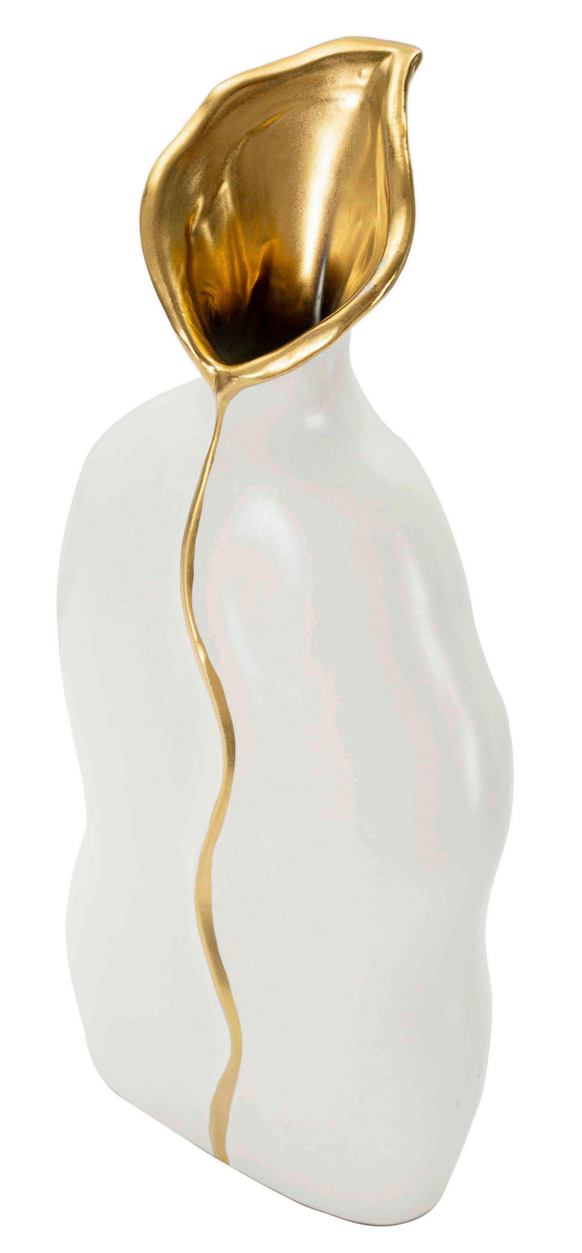 VASE  - Goldfarben/Weiß, Basics, Keramik (16/40/8cm)