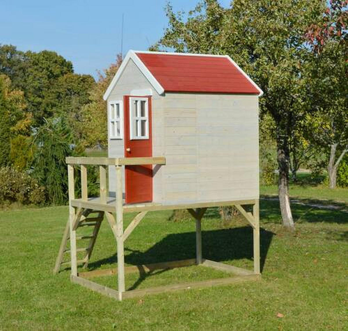 SPIELHAUS 197/242/167 cm  - Rot/Naturfarben, KONVENTIONELL, Holz (197/242/167cm) - Ambia Garden