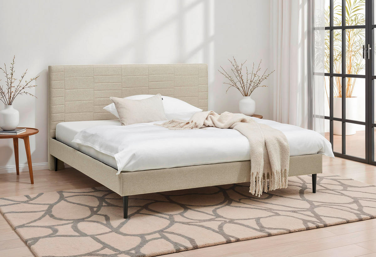 KÁRPITOZOTT ÁGY 180/200 cm  bézs  - bézs/natúr színű, Modern, textil/fa (180/200cm) - Livetastic