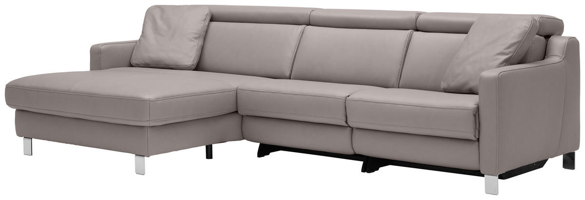 ECKSOFA in Echtleder Grau  - Chromfarben/Grau, Design, Leder/Metall (176/271cm) - Valdera