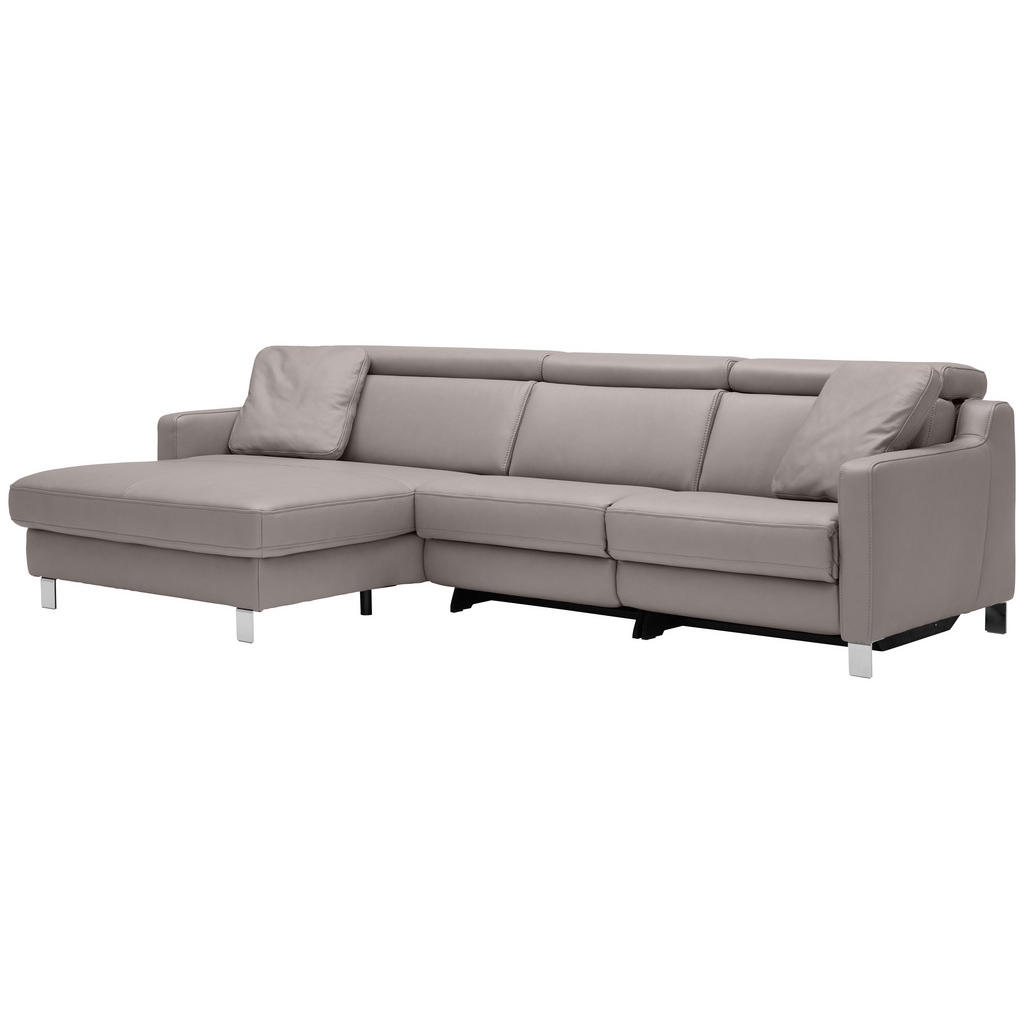 Thumbnail - Valdera Ecksofa, Grau, Leder, Echtleder, Semi-Anilinleder, 3-Sitzer, Ottomane links, L-Form, 271x176 cm, Goldenes M, Typ...