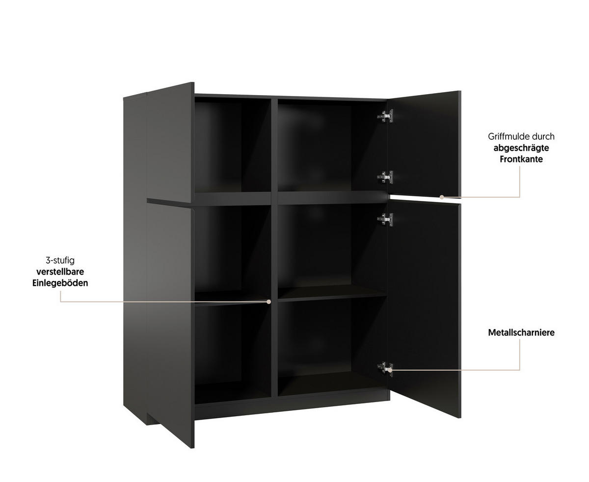 HIGHBOARD Bern 119,5/143/40 cm  - Schwarz, Design, Holzwerkstoff (119,5/143/40cm) - MID.YOU