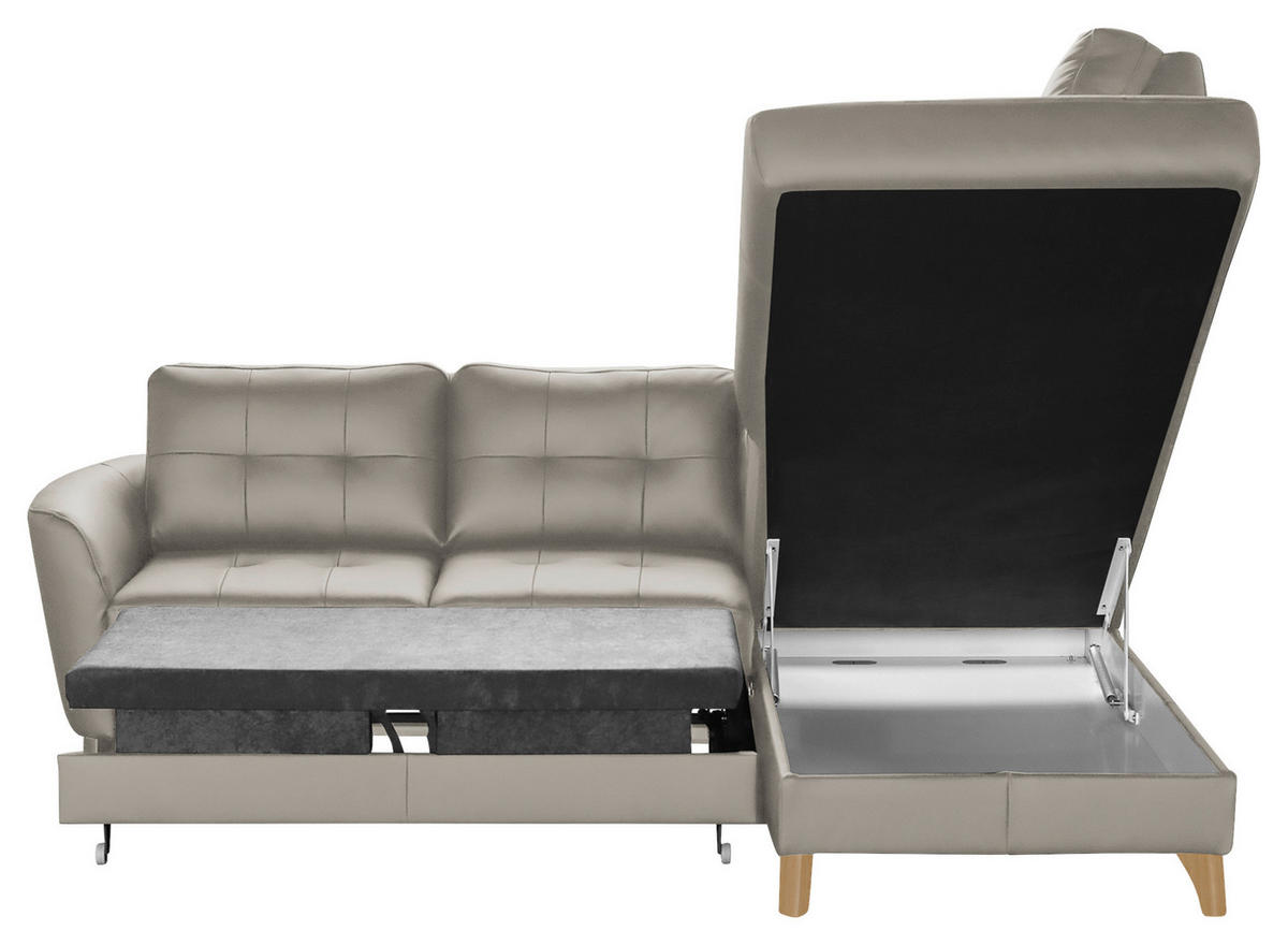ECKSOFA in Lederlook Echtleder Platinfarben  - Platinfarben/Buchefarben, Design, Leder/Holz (236/190cm) - Livetastic