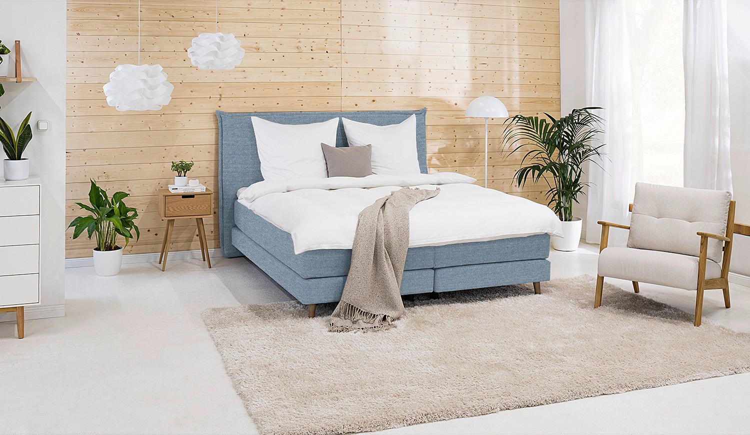 BOXSPRINGBETT 180/200 cm  in Blau  - Blau/Eichefarben, Design, Holzwerkstoff/Textil (180/200cm) - home24