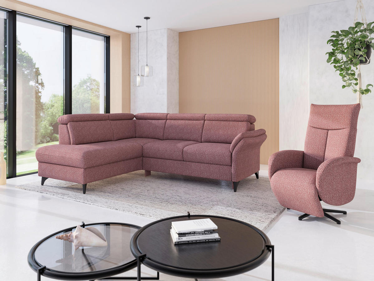 ECKSOFA Chenille Aubergine  - Aubergine/Schwarz, Konventionell, Textil/Metall (193/247cm) - Sit & More