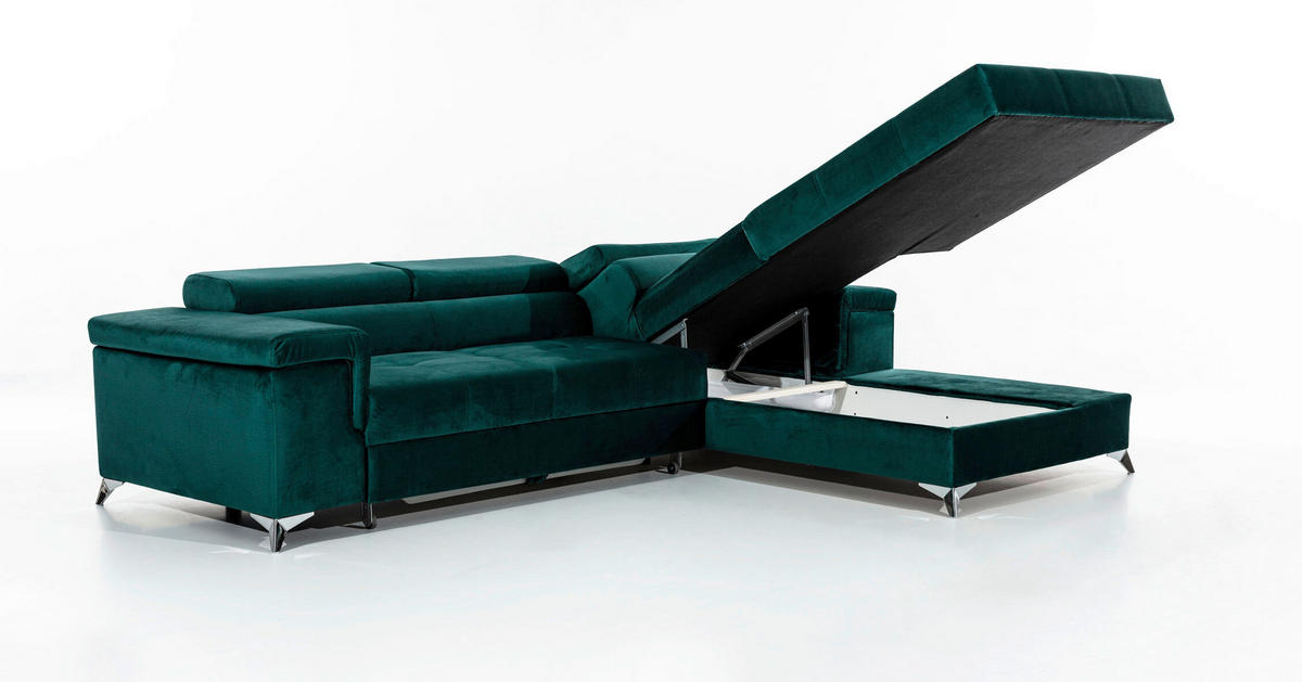 ECKSOFA  Grün Samt  - Silberfarben/Grün, Design, Textil/Metall (281/205cm) - MID.YOU
