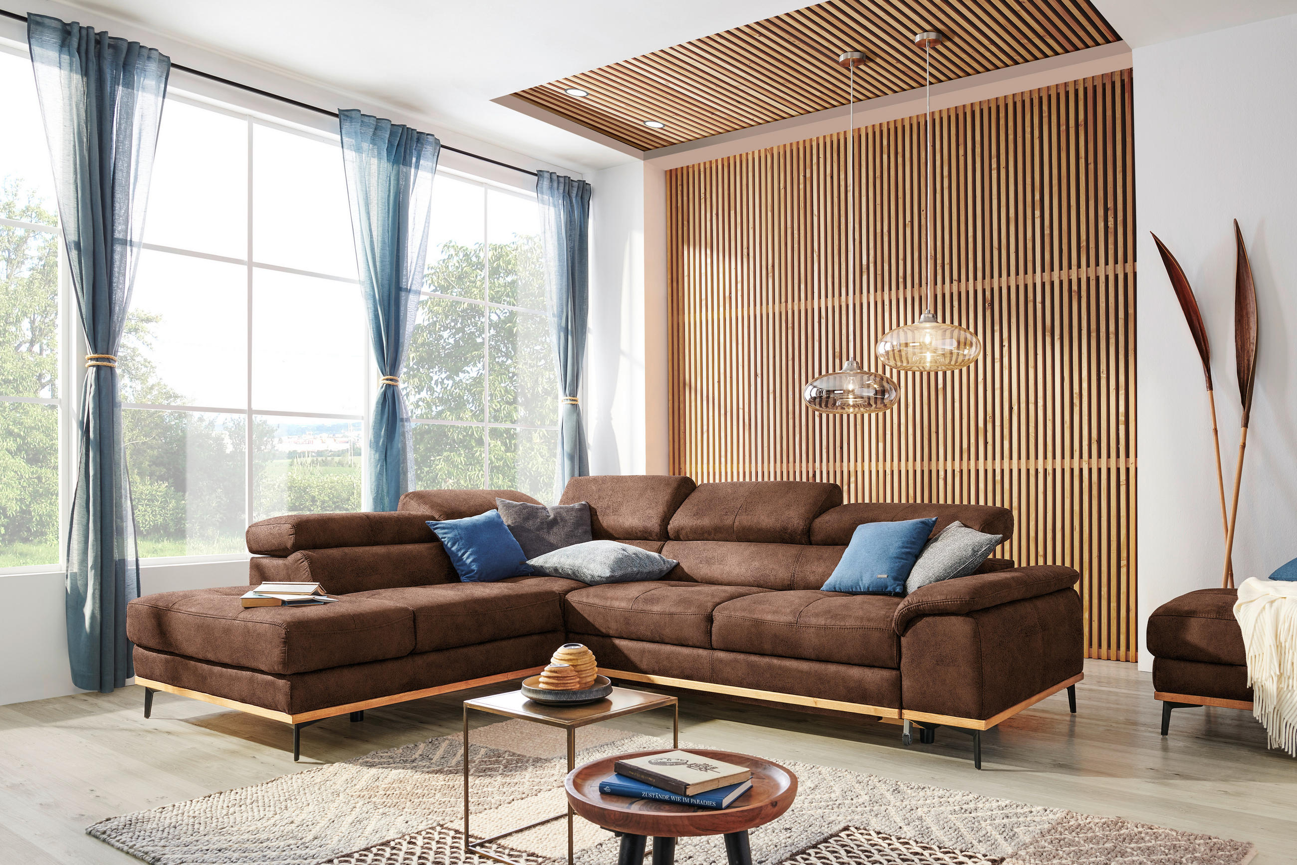 ECKSOFA in Lederlook Braun  - Schwarz/Braun, Natur, Holz/Textil (226/282cm) - Novel
