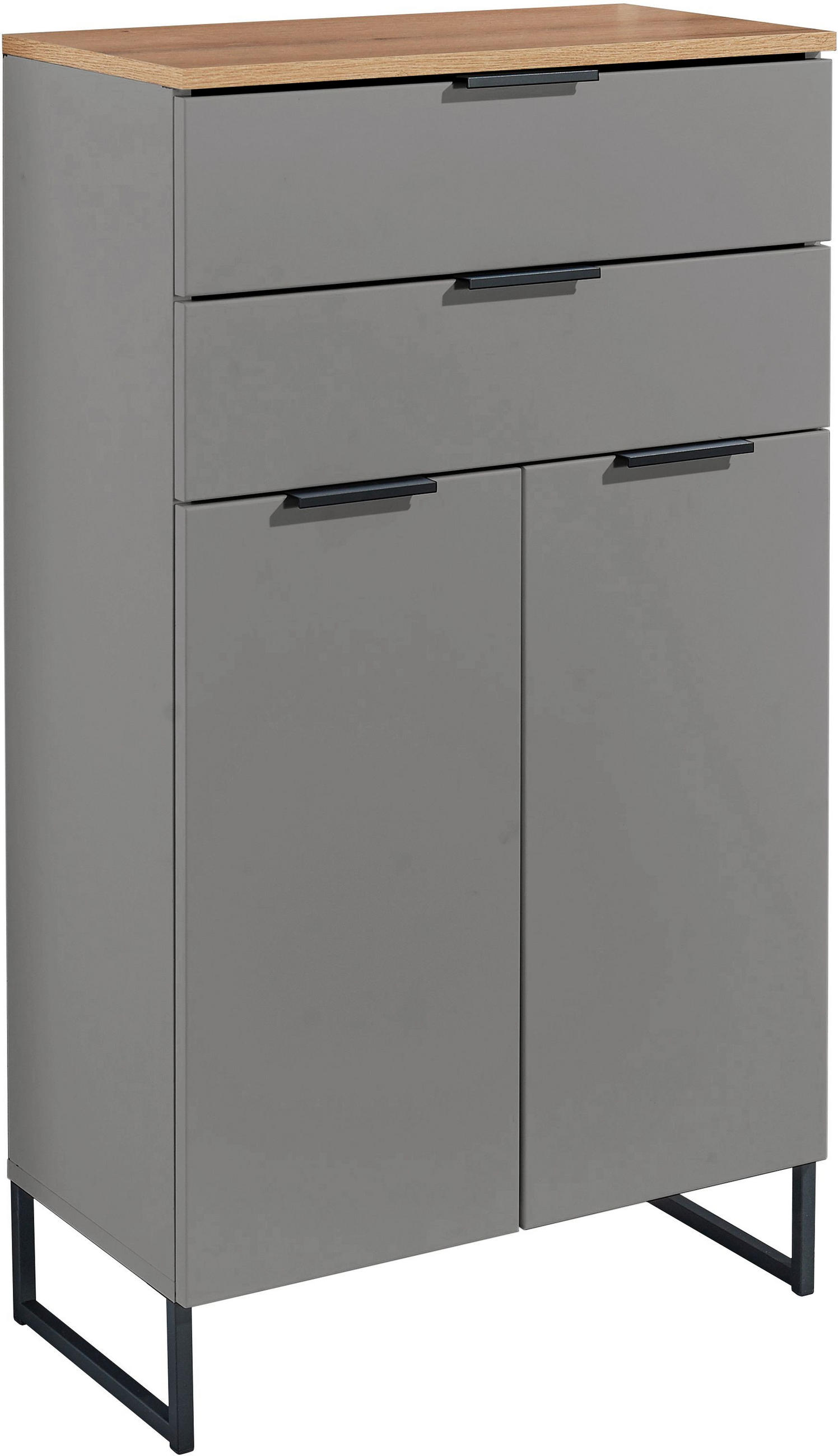 MIDISCHRANK 60/106/32 cm  - Eichefarben/Schwarz, KONVENTIONELL, Holzwerkstoff/Metall (60/106/32cm) - home24