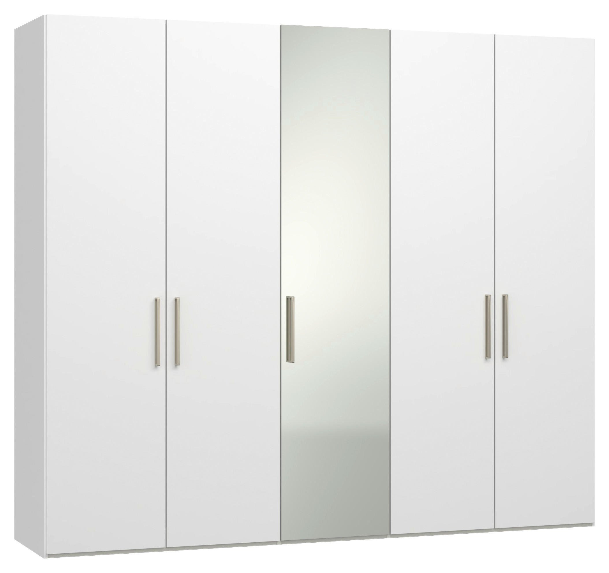 DREHTÜRENSCHRANK 253/220/59 cm,  in Weiß, 5-türig  - Edelstahlfarben/Weiß, Design, Glas/Holzwerkstoff (253/220/59cm) - Jutzler