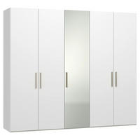 DREHTÜRENSCHRANK 253/220/59 cm,  in Weiß, 5-türig  - Edelstahlfarben/Weiß, Design, Glas/Holzwerkstoff (253/220/59cm) - Jutzler