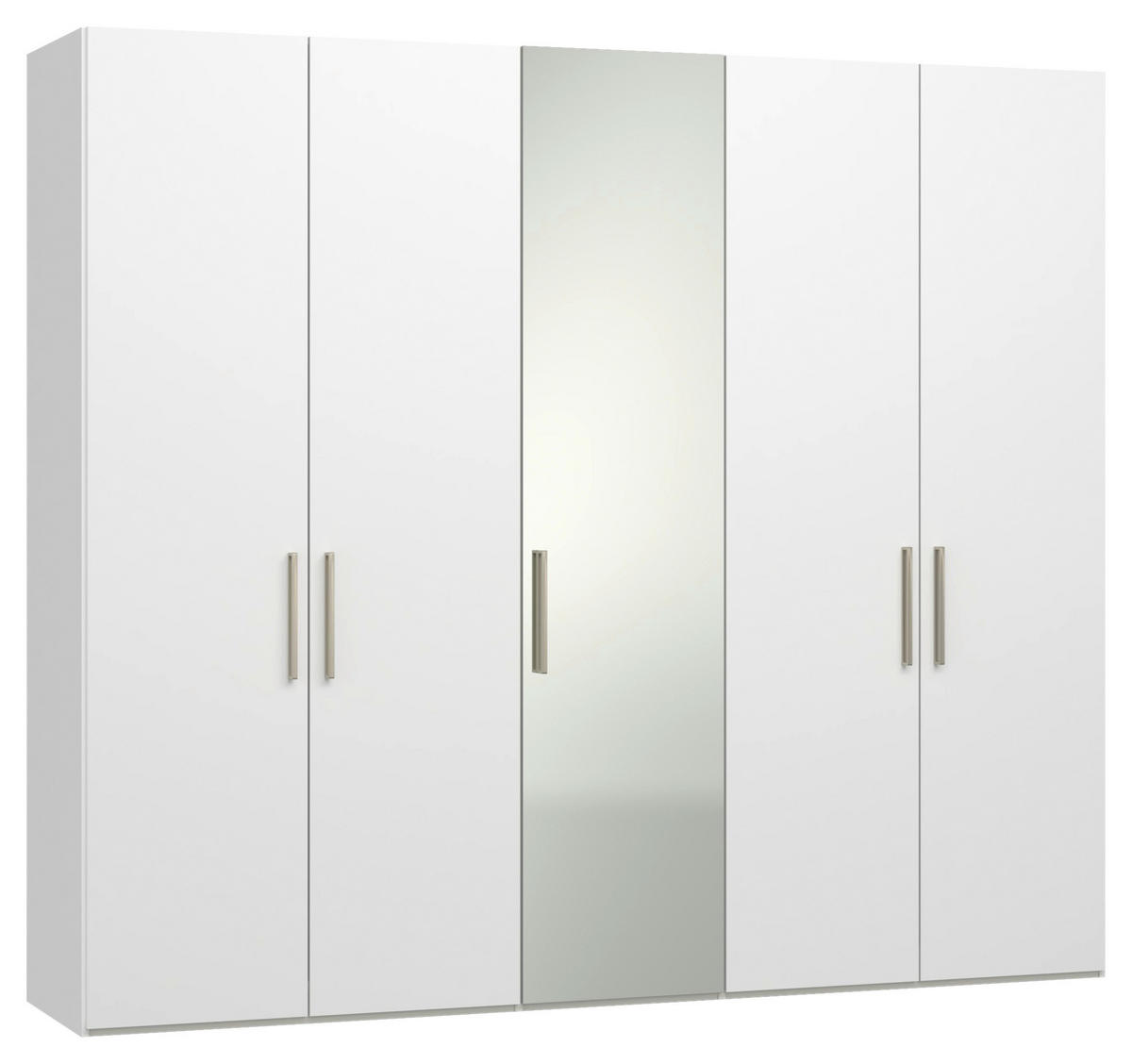 DREHTÜRENSCHRANK 253/220/59 cm,  in Weiß, 5-türig  - Edelstahlfarben/Weiß, Design, Glas/Holzwerkstoff (253/220/59cm) - Jutzler