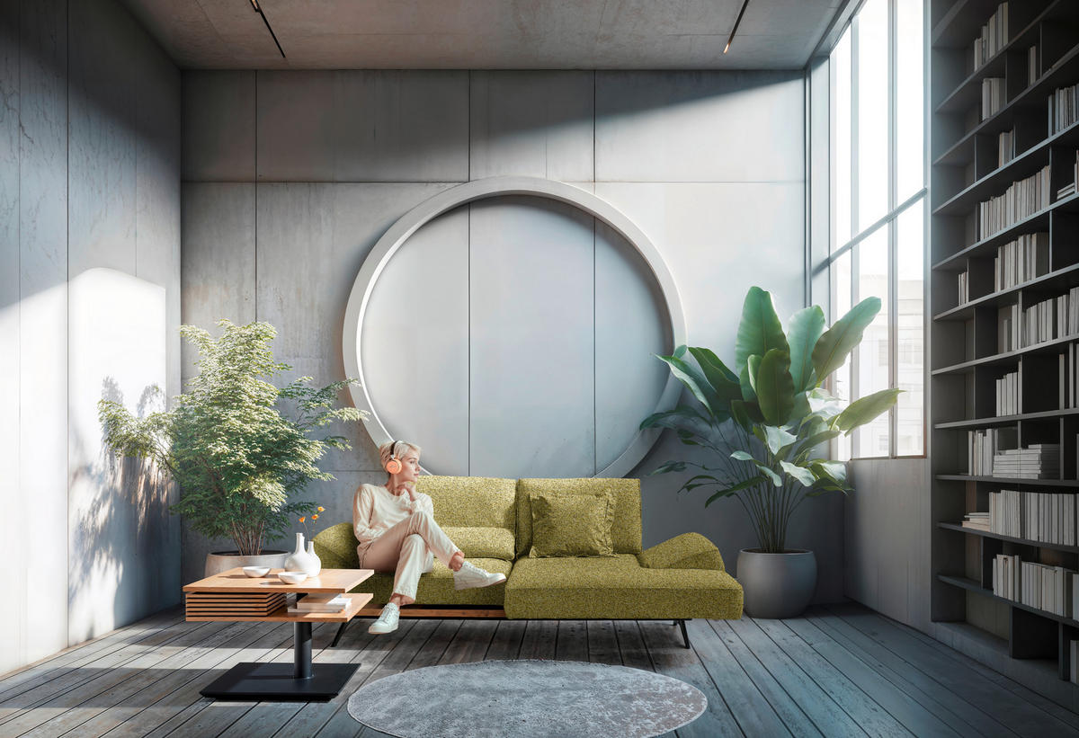 ECKSOFA Chenille Grün, Goldfarben  - Goldfarben/Schwarz, Design, Holz/Textil (240/132cm) - Koinor