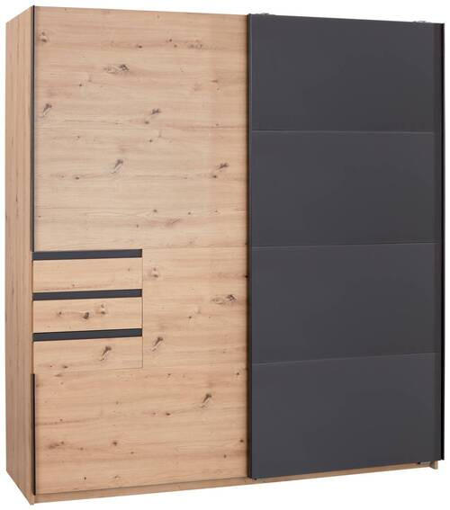 SCHWEBETÜRENSCHRANK 180/198/64 cm 2-türig Grau, Eichefarben  - Eichefarben/Schwarz, KONVENTIONELL, Glas/Holzwerkstoff (180/198/64cm) - MID.YOU