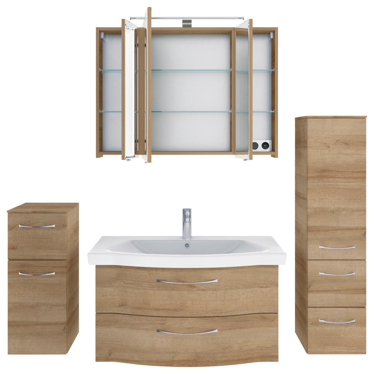 BADEZIMMER 5-teilig  in 158 cm  - Chromfarben/Eichefarben, KONVENTIONELL, Glas/Keramik (158cm) - Pelipal