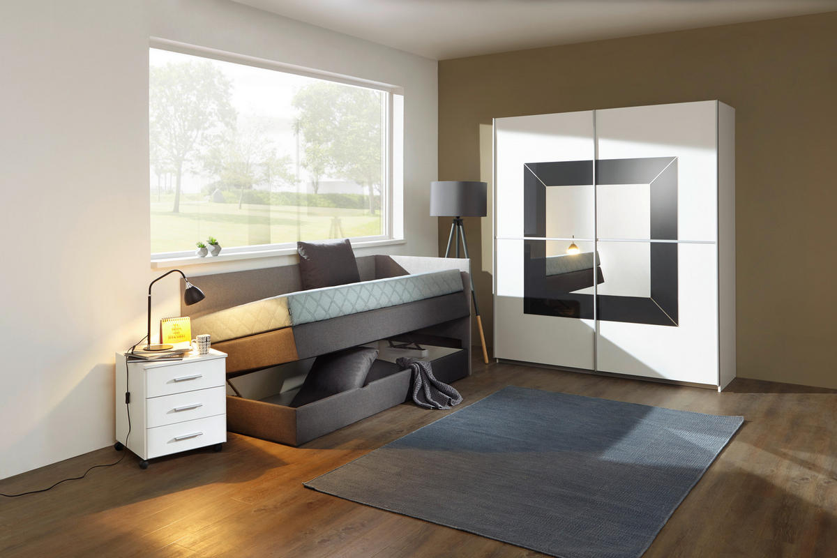 BOXSPRINGBETT 100/200 cm  in Hellgrau, Dunkelgrau  - Dunkelgrau/Hellgrau, KONVENTIONELL, Holz/Holzwerkstoff (100/200cm) - Xora