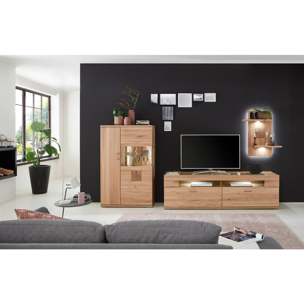 Thumbnail - Livetastic Wohnwand, Alteiche, Metall, Eiche, massiv, 6 Fächer, 2 Schubladen, 317.1x171x50.2 cm, Made in EU, Beimöbel er...