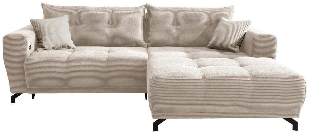 ECKSOFA Beige Cord  - Beige/Schwarz, MODERN, Holz/Textil (246/177cm) - MID.YOU