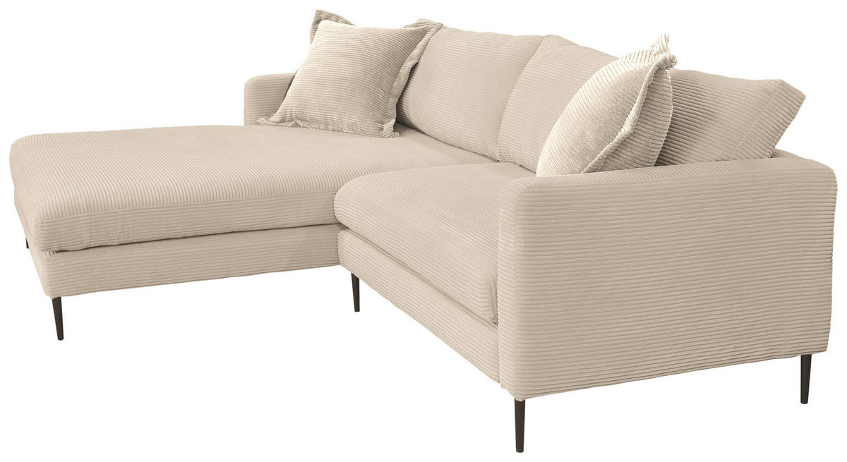 ECKSOFA in Cord Creme  - Creme/Schwarz, Design, Textil/Metall (193/268cm) - P & B
