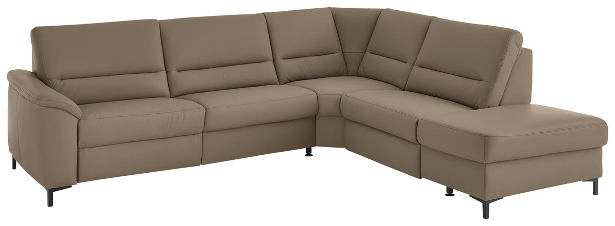 ECKSOFA  in Echtleder Graubraun  290/249 cm  - Graubraun/Schwarz, KONVENTIONELL, Leder/Metall (290/249cm) - Beldomo Premium