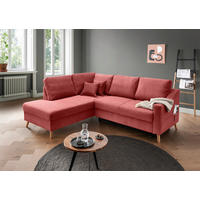 ECKSOFA Valentina Koralle Cord Zierkissen, Rückenkissen, Schlaffunktion  - Koralle/Naturfarben, MODERN, Holz/Textil (200/230cm) - P & B