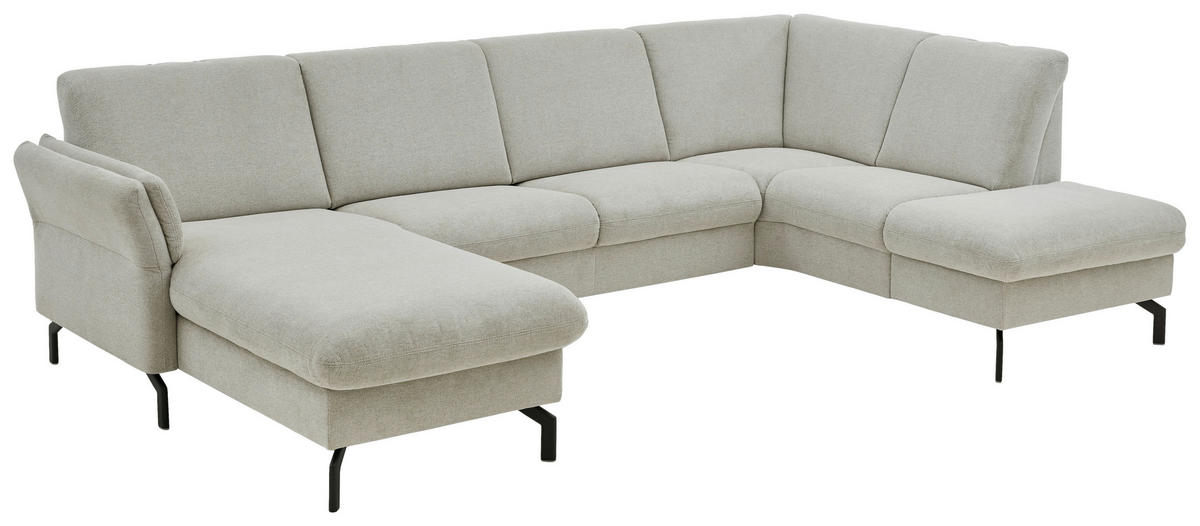 WOHNLANDSCHAFT Flachgewebe Ecru  - Ecru/Schwarz, Konventionell, Textil/Metall (170/307/190cm) - Beldomo Comfort