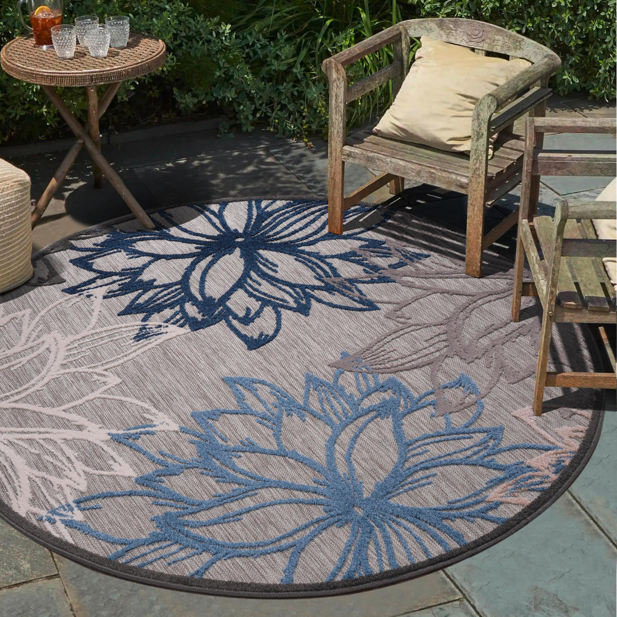 TEPIH ZA UNUTAR./VANJ. UPORAB  150 cm  plava, siva, bijela  Floral  - bijela/siva, Lifestyle, tekstil/plastika (150cm)