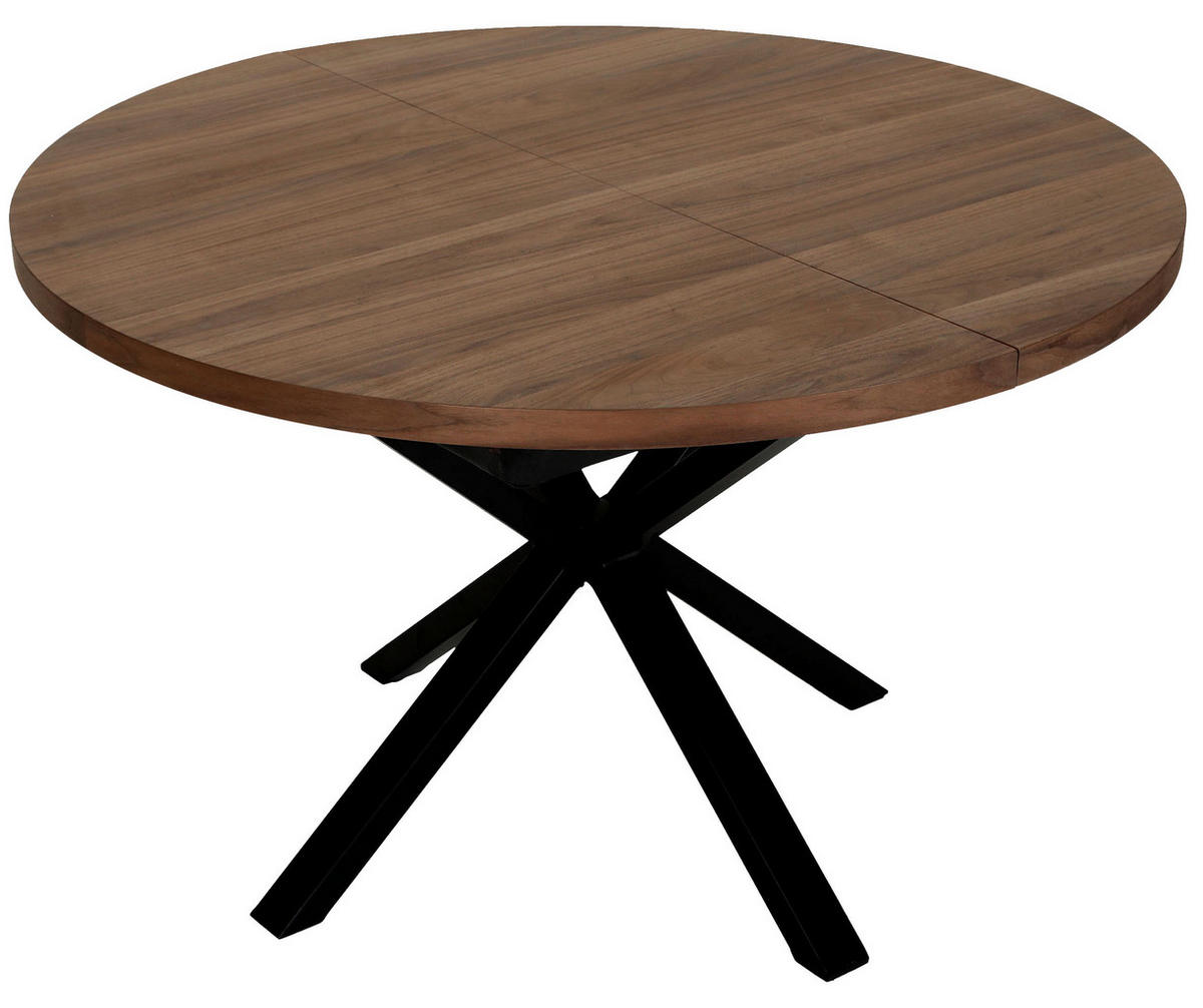 ESSTISCH 120-160/120/77 cm Echtholz  Holz ausziehbar rund Nussbaumfarben  - Nussbaumfarben/Schwarz, KONVENTIONELL, Holz/Metall (120-160/120/77cm) - Milino