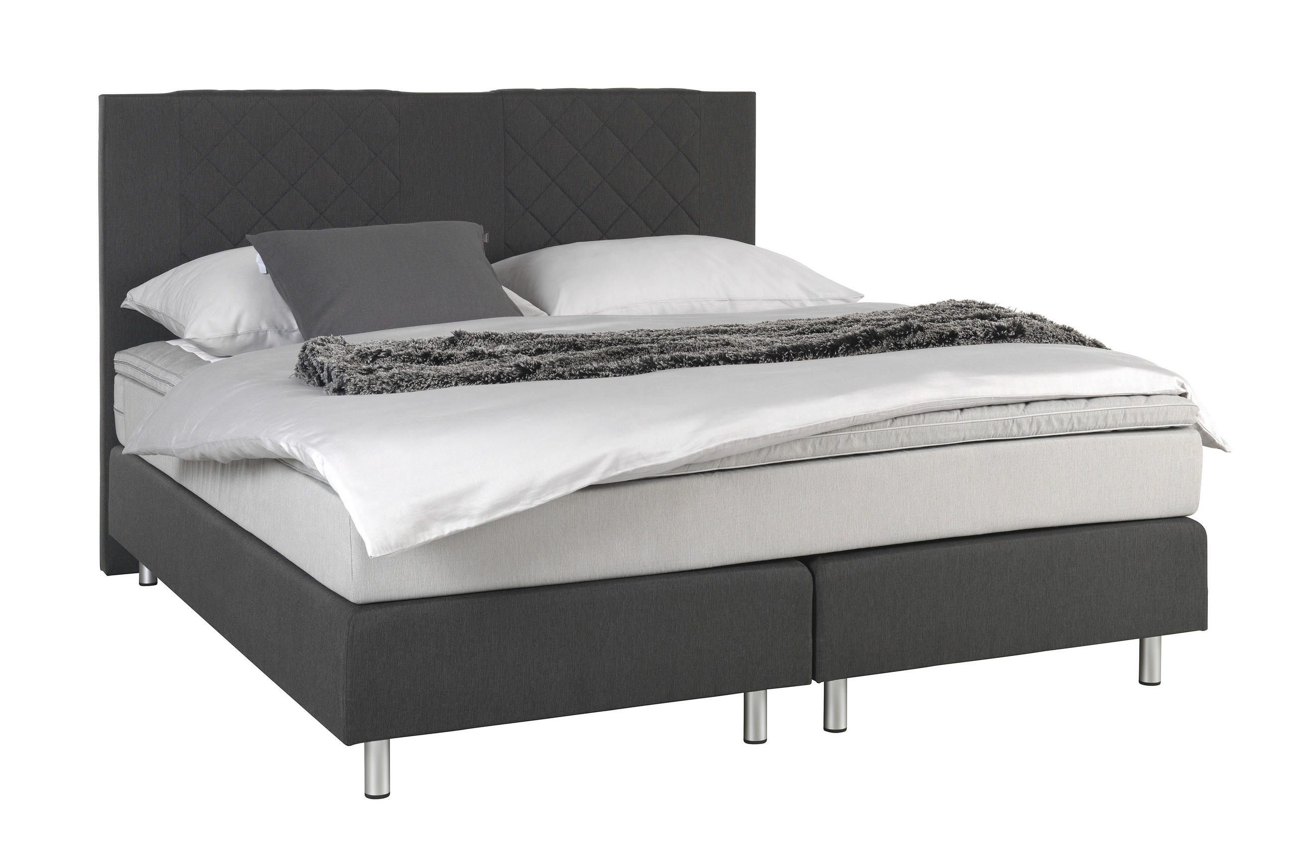 BOXSPRINGBETT 160/200 cm  in Anthrazit, Hellgrau  - Anthrazit/Hellgrau, Design, Holz/Metall (160/200cm) - Livetastic
