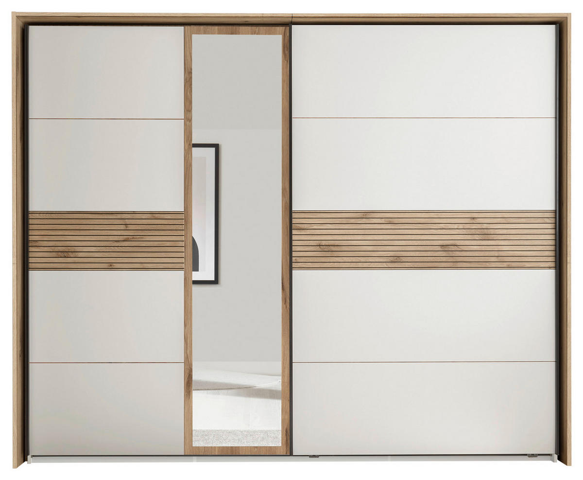 OMARA Z DRSNIMI VRATI, bela, barve hrasta  - črna/barve hrasta, Moderno, kovina/leseni material (279/229,4/63cm) - Hom`in