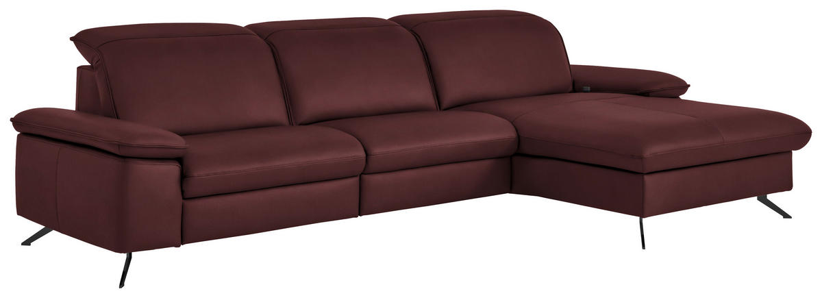 ECKSOFA  Echtleder Beere  - Beere/Schwarz, Design, Leder/Metall (307/169cm) - Beldomo Premium